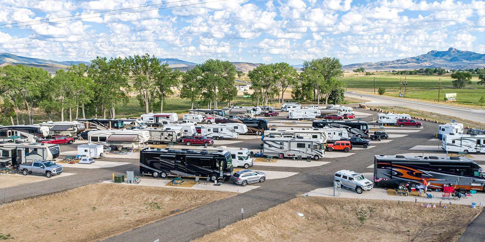Buffalo Bluff RV Park near Cody Wyoming serving as a basecamp for Yellowstone travelers