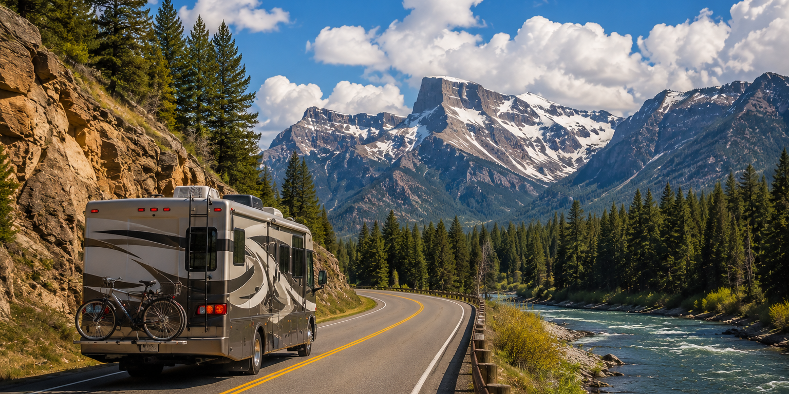 Scenic RV Travel Near Cody Wyoming Scenic RV drive near Cody Wyoming on the way to Yellowstone National Park